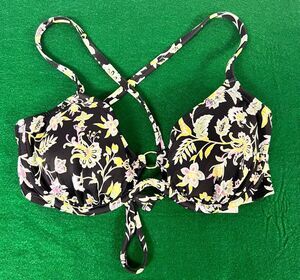 NEW Shade & Shore Women's Underwire Tie Cross Bikini Top Black Floral Print 36C